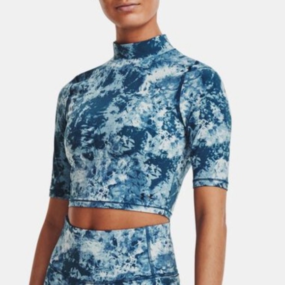 NWT Under Armour UA Meridian Crop Printed Short Sleeve Mock Neck Top - Picture 1 of 6